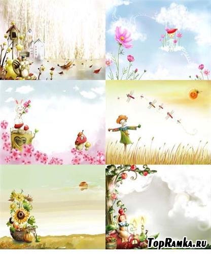 Children's spring backgrounds ( 7 PSD )